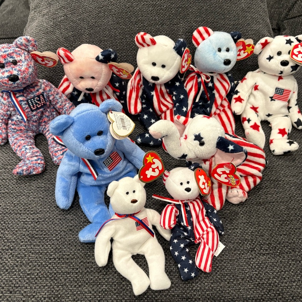 Ty Beanie Babies Stars and Stripes Bear Collection Lot
